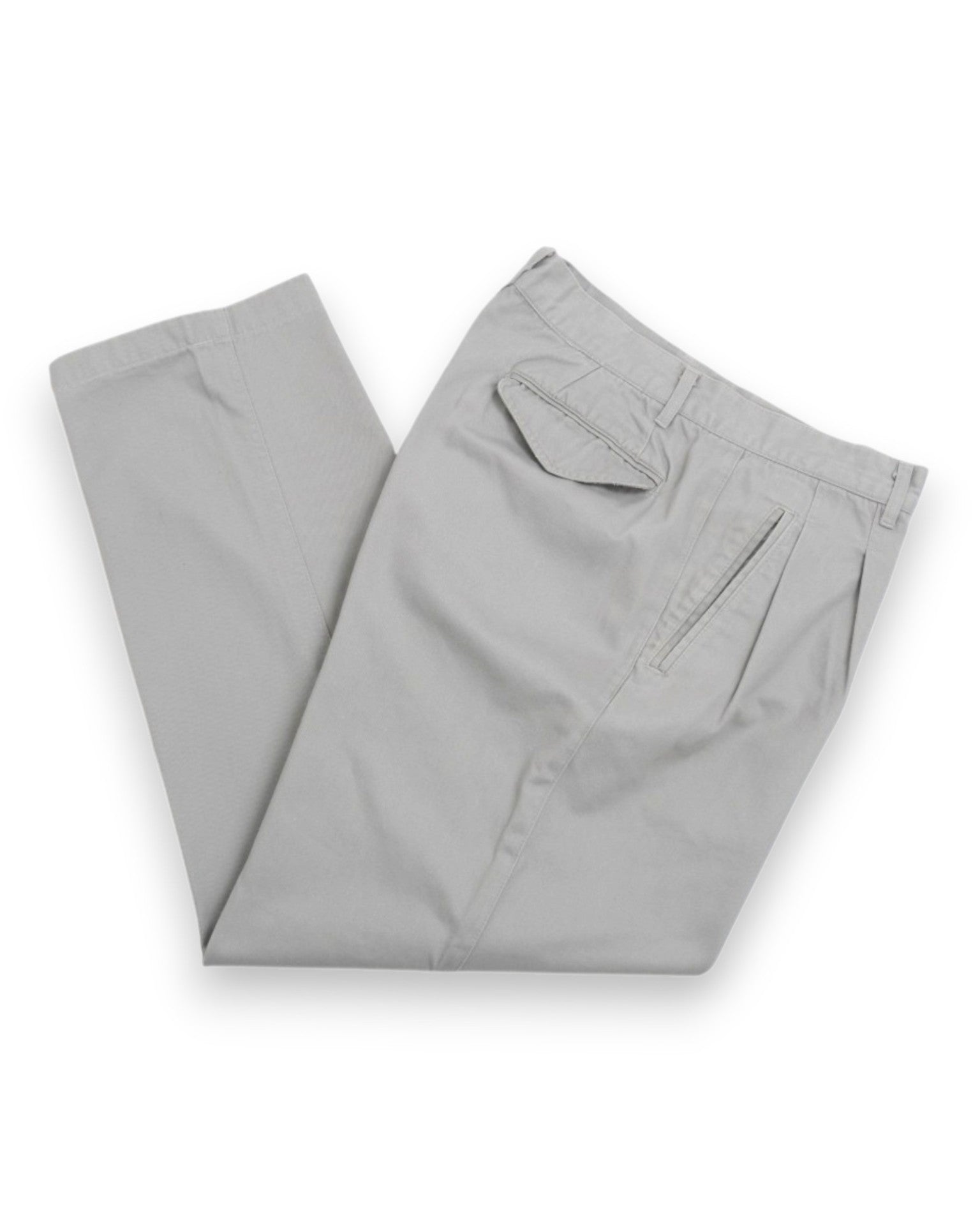 Stone Cotton Twill Pleated Trousers