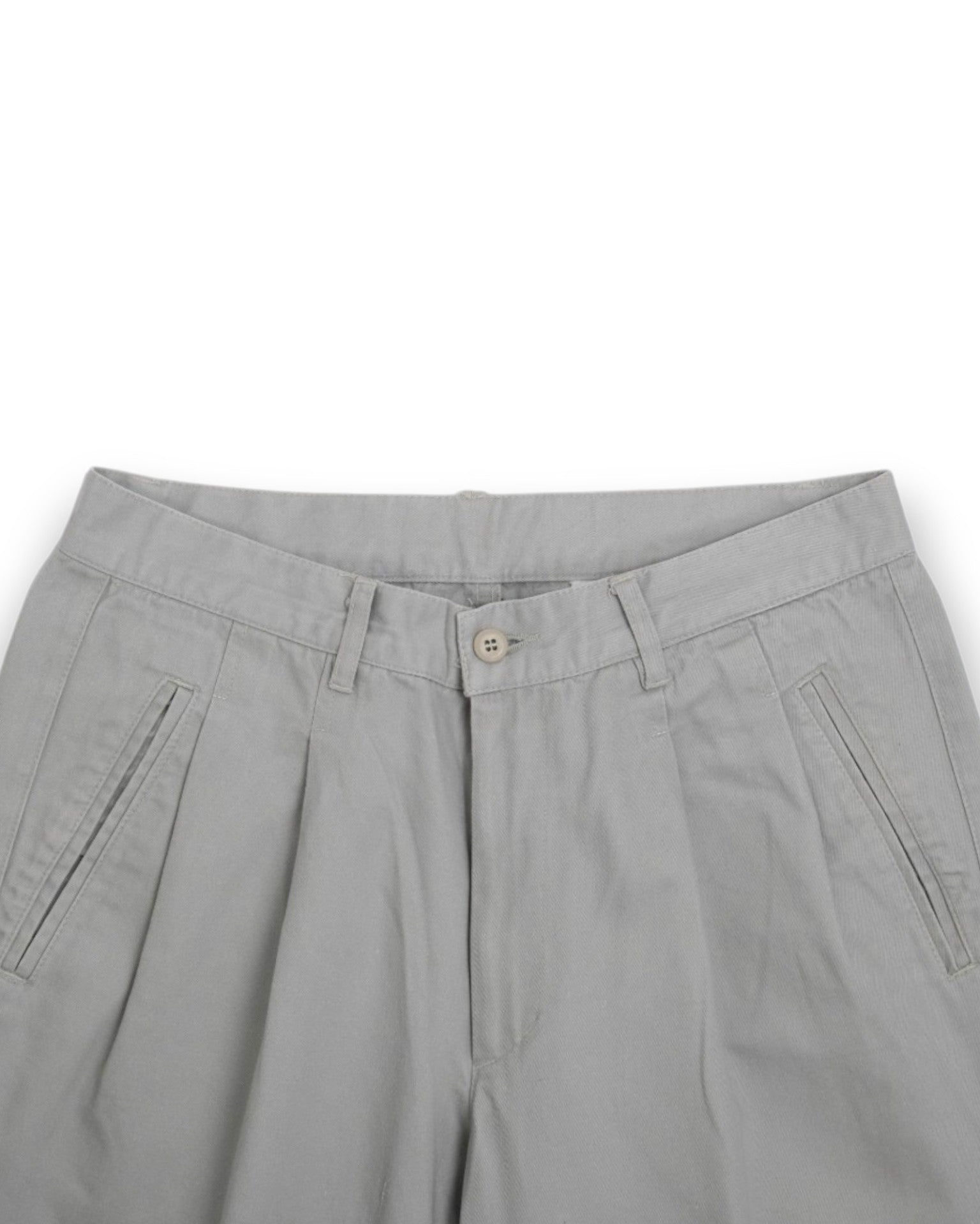 Stone Cotton Twill Pleated Trousers