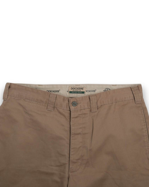 Beige High Rise Cotton Twill Trousers