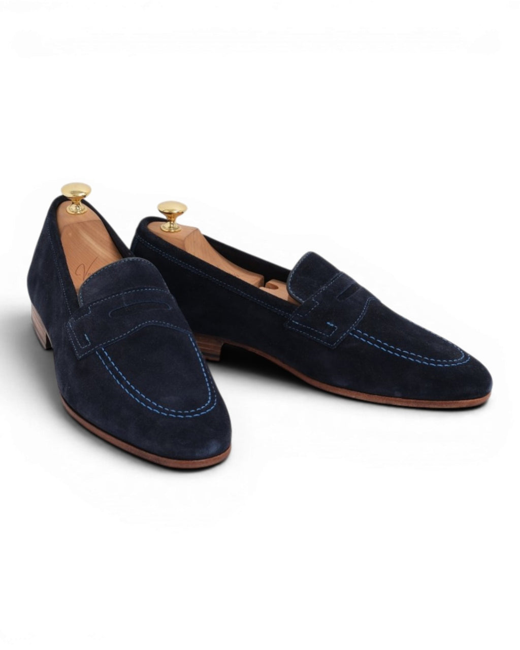 Navy Suede Unlined Penny Loafers