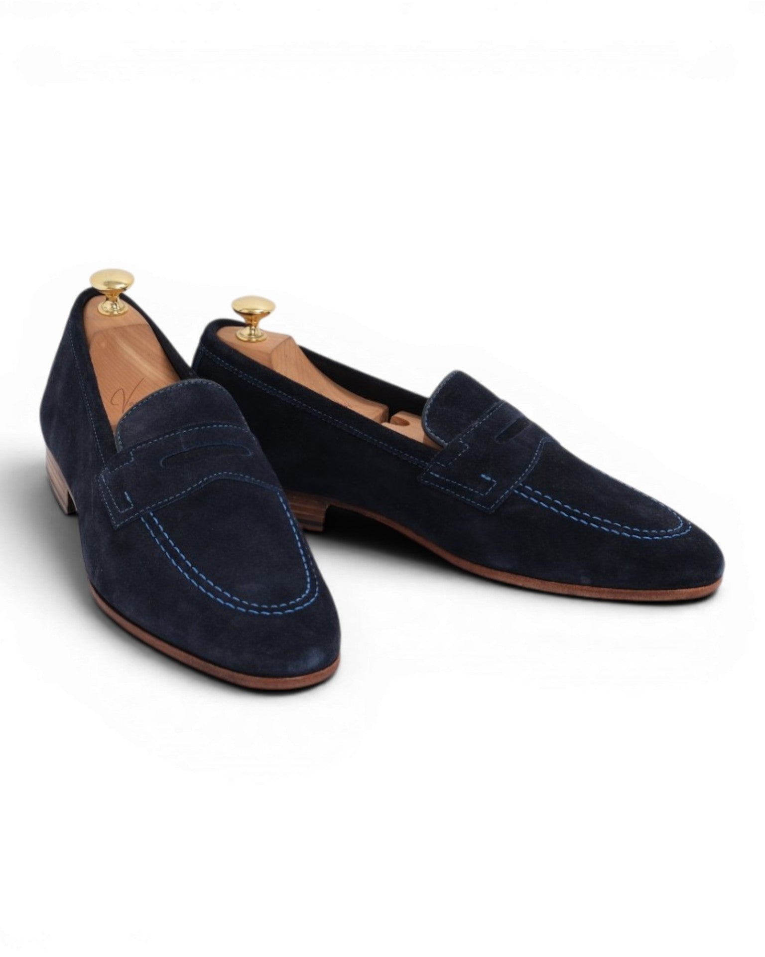 Navy Suede Unlined Penny Loafers