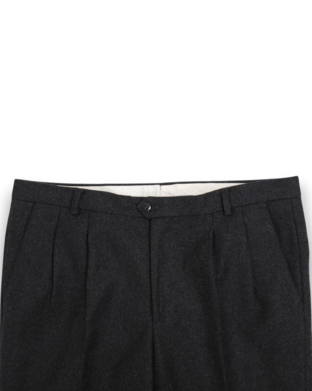 Dark Grey Heavy Woollen Flannel High-Rise Pleated Trousers