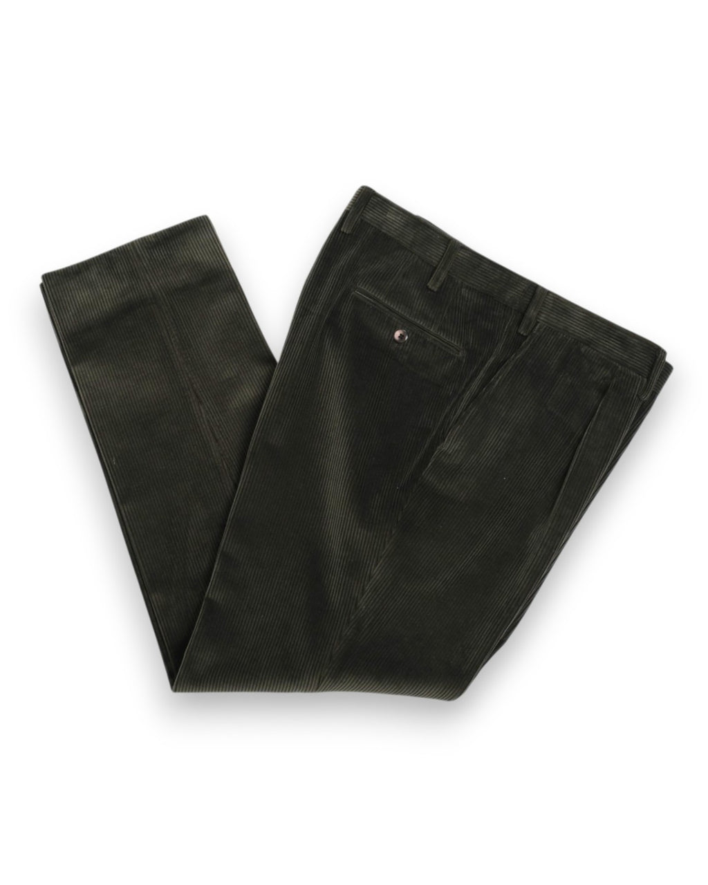 Dark Green Pleated Corduroy Trousers