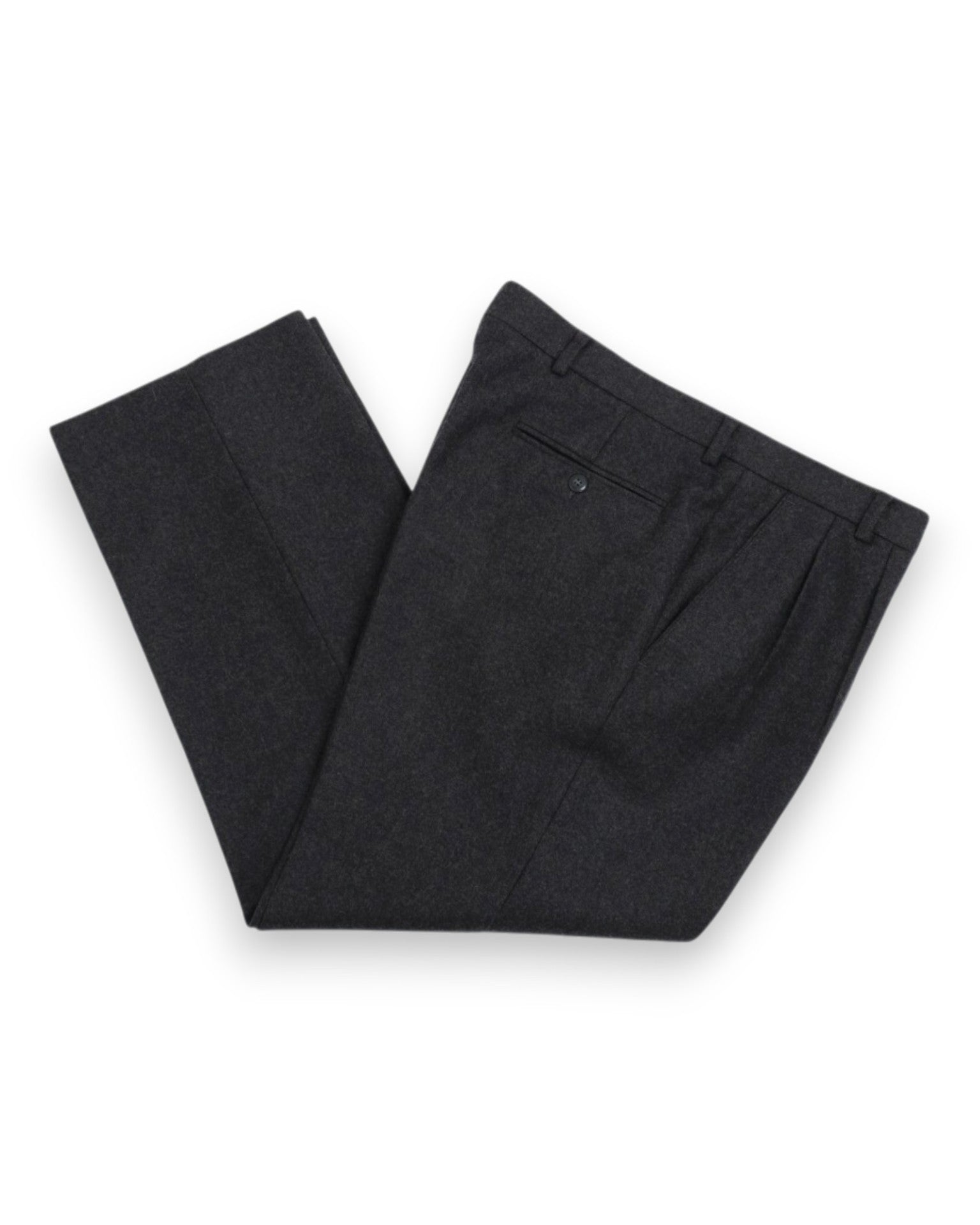 Dark Grey Heavy Woollen Flannel High-Rise Pleated Trousers