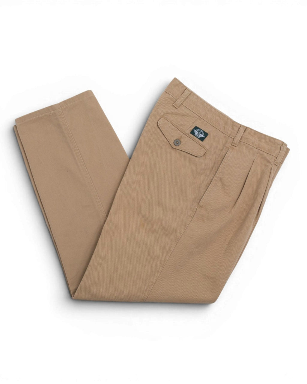 Khaki Sturdy Twill High-Rise Pleated Chino Trousers