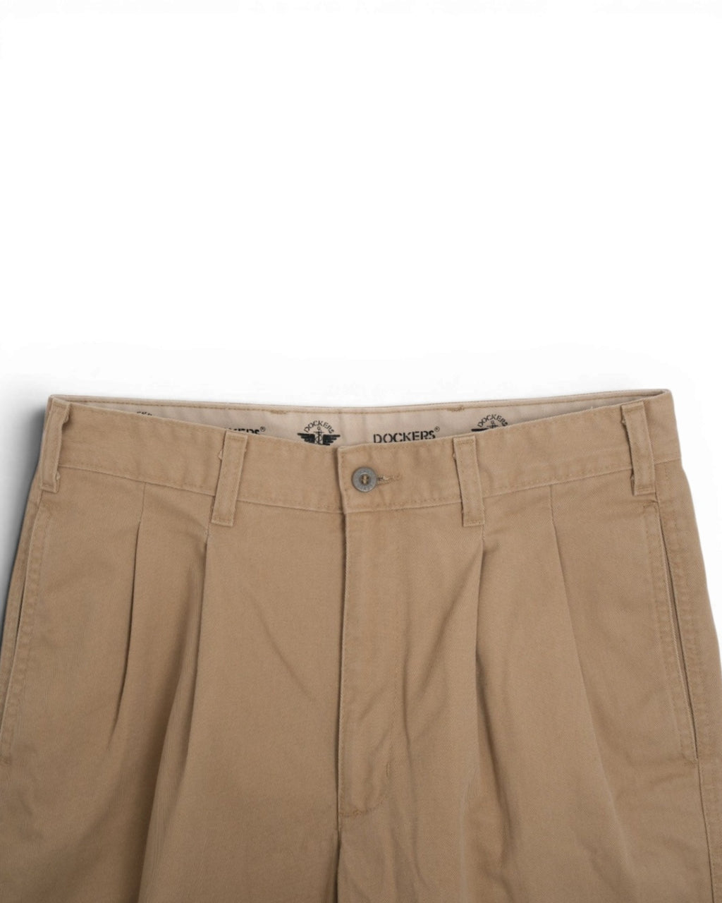Khaki Sturdy Twill High-Rise Pleated Chino Trousers