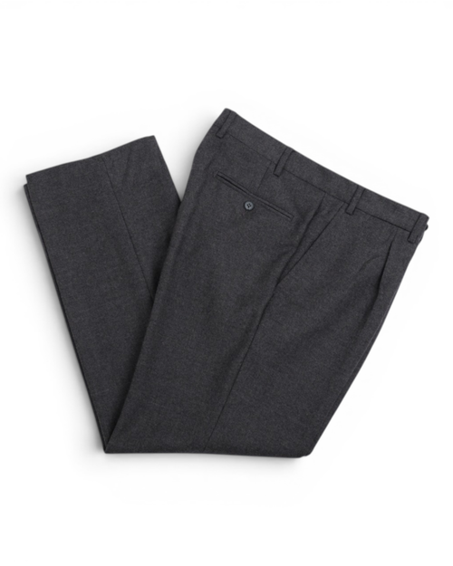 Anthracite Pleated Flannel Wool Trousers