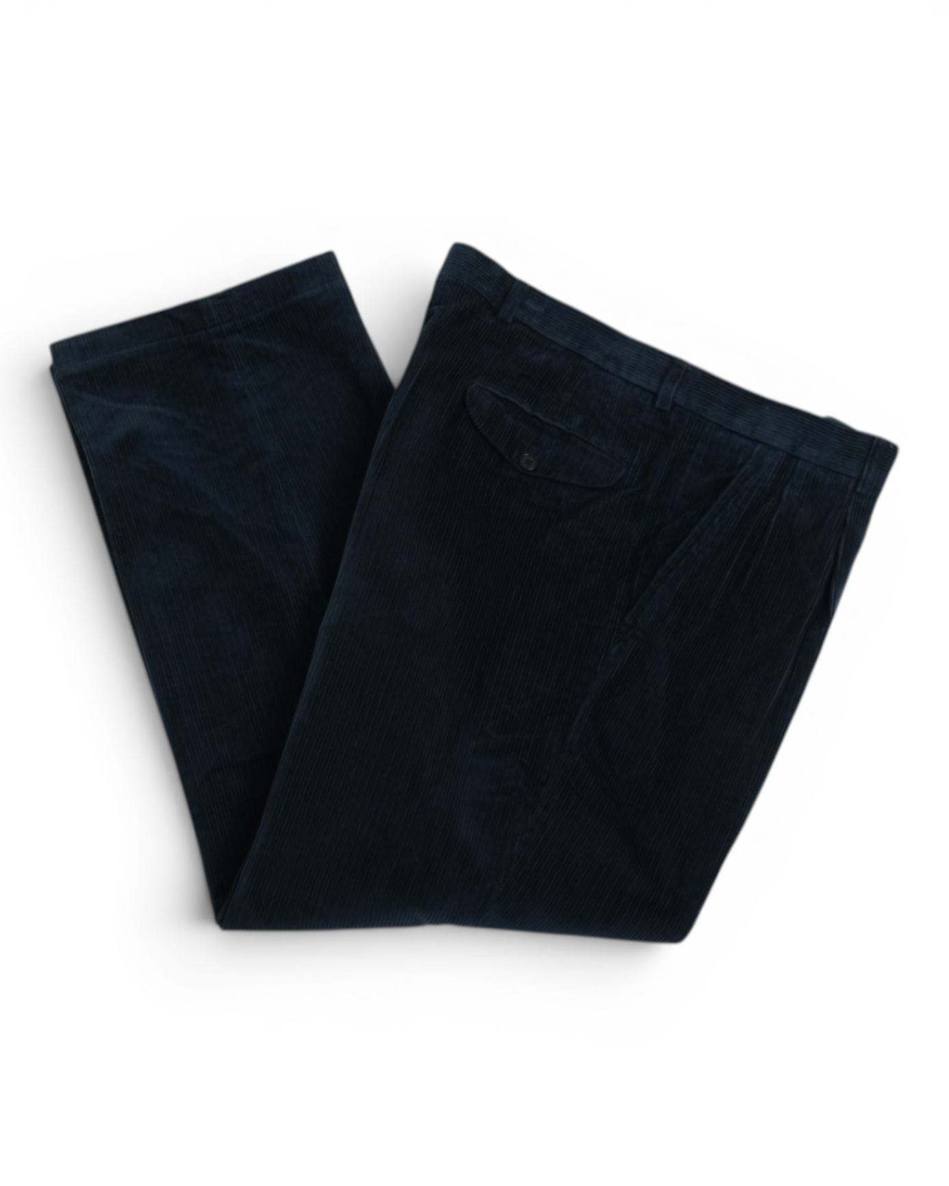 Navy Pleated High Rise Corduroy Trousers