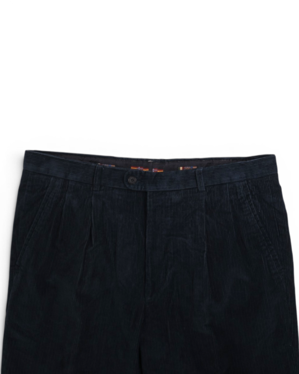 Navy Pleated High Rise Corduroy Trousers