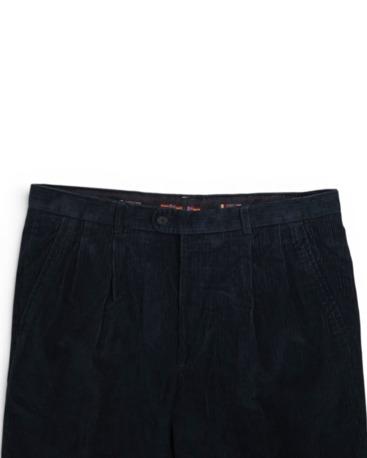 Navy Pleated High Rise Corduroy Trousers