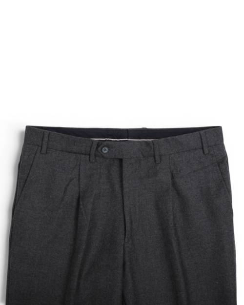 Anthracite Pleated Flannel Wool Trousers