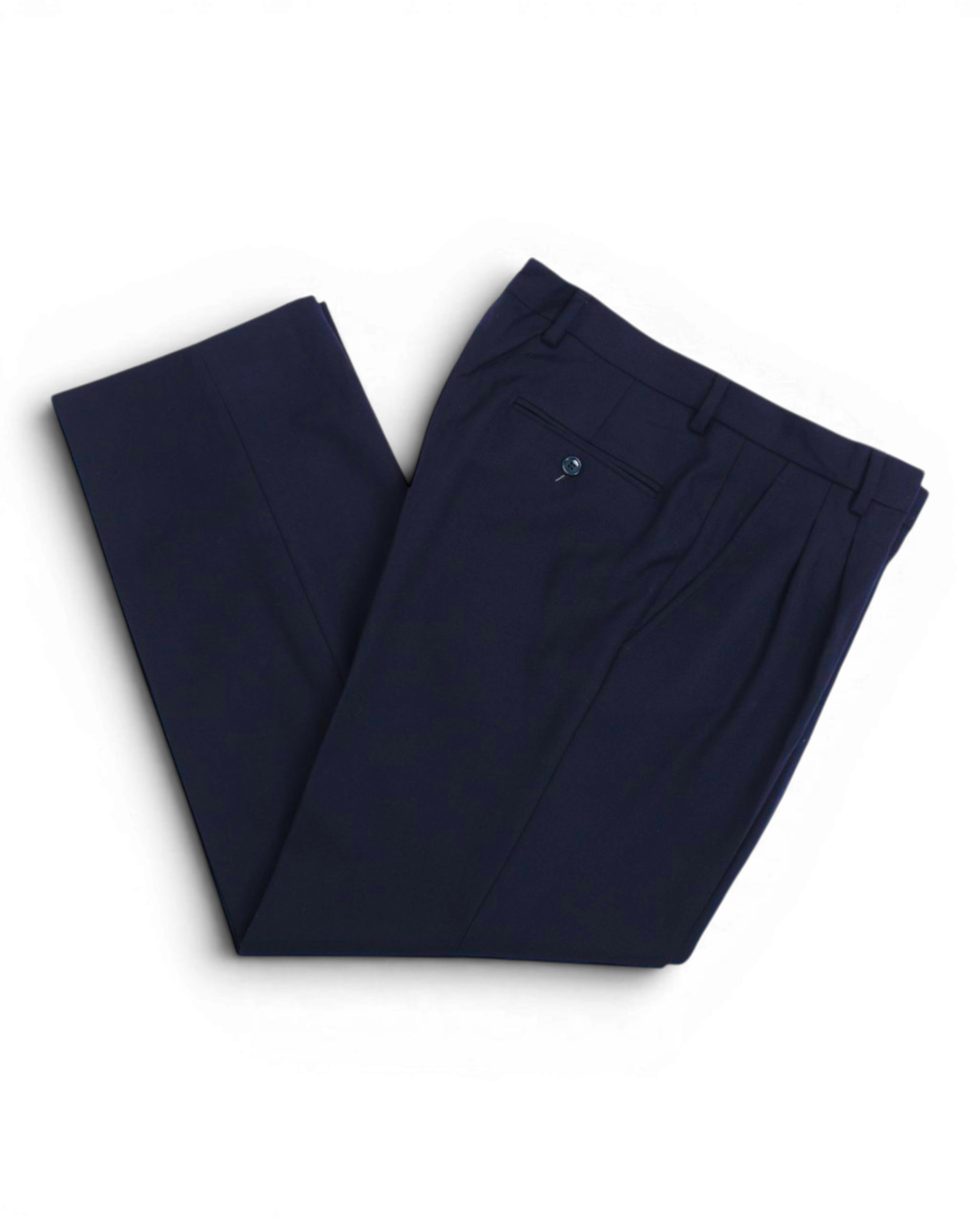 Navy Wool Twill Pleated Trousers