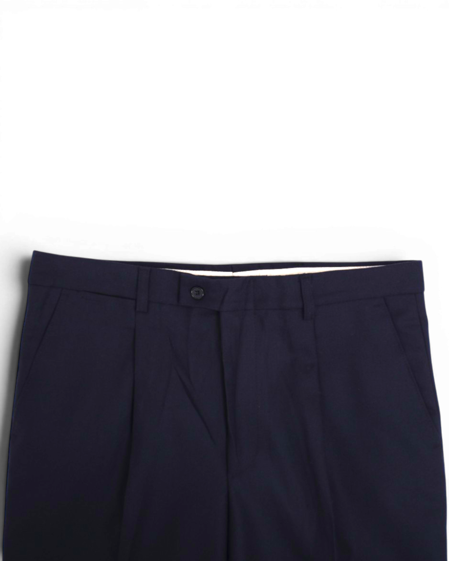 Navy Wool Twill High-Rise Pleated Trousers