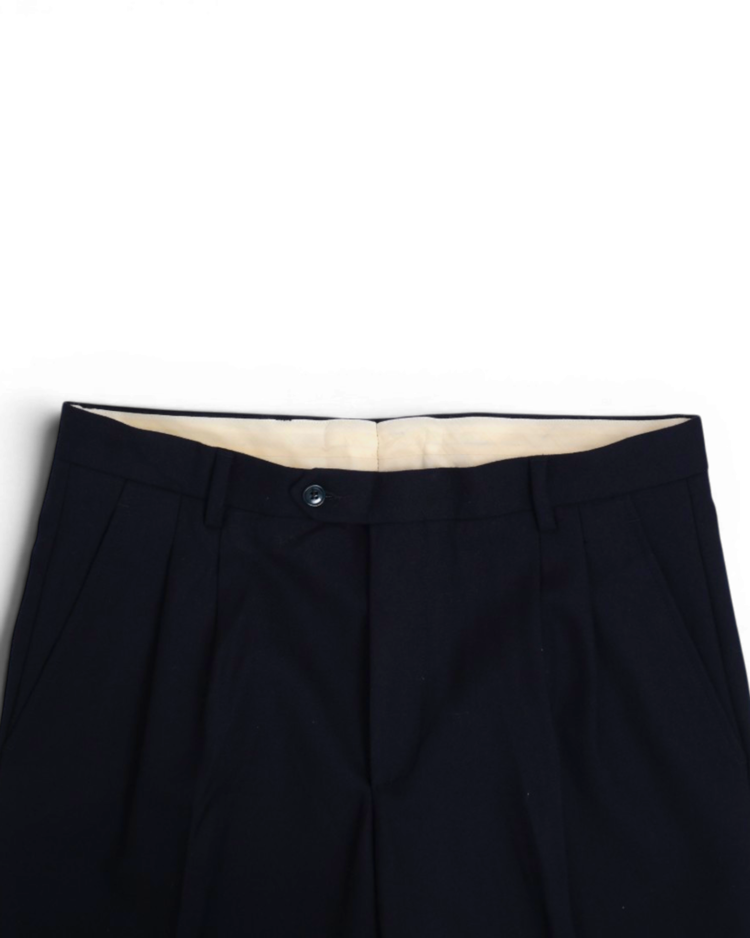 Navy Wool Twill Pleated Trousers