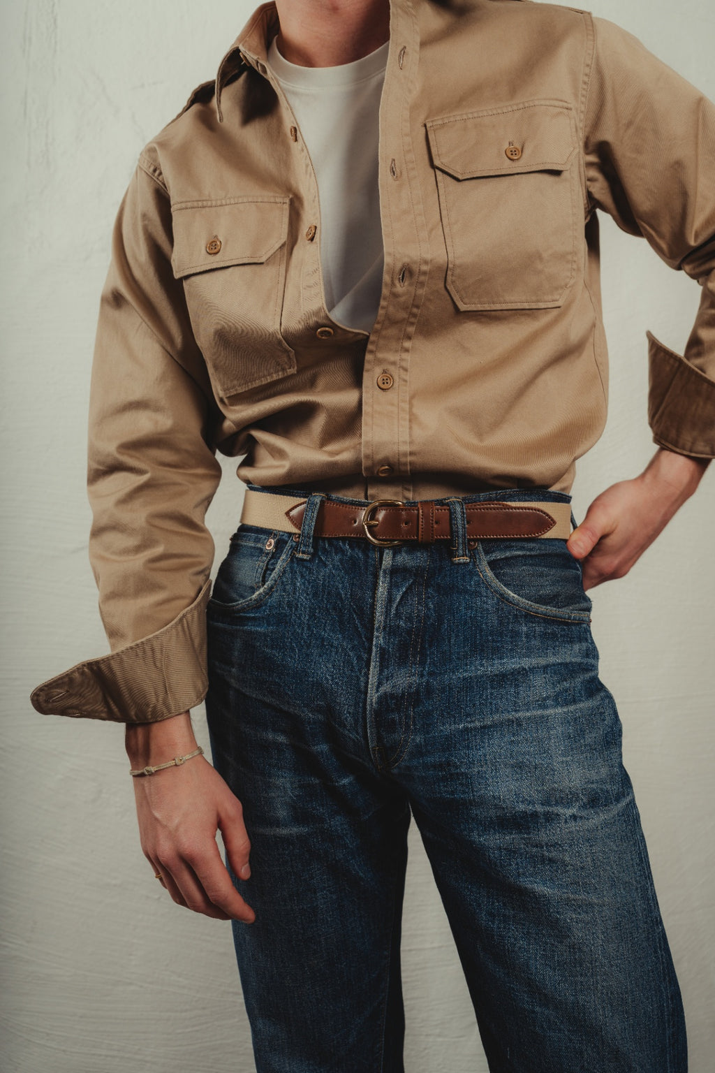 Sand/Brown Cordovan & Canvas Belt