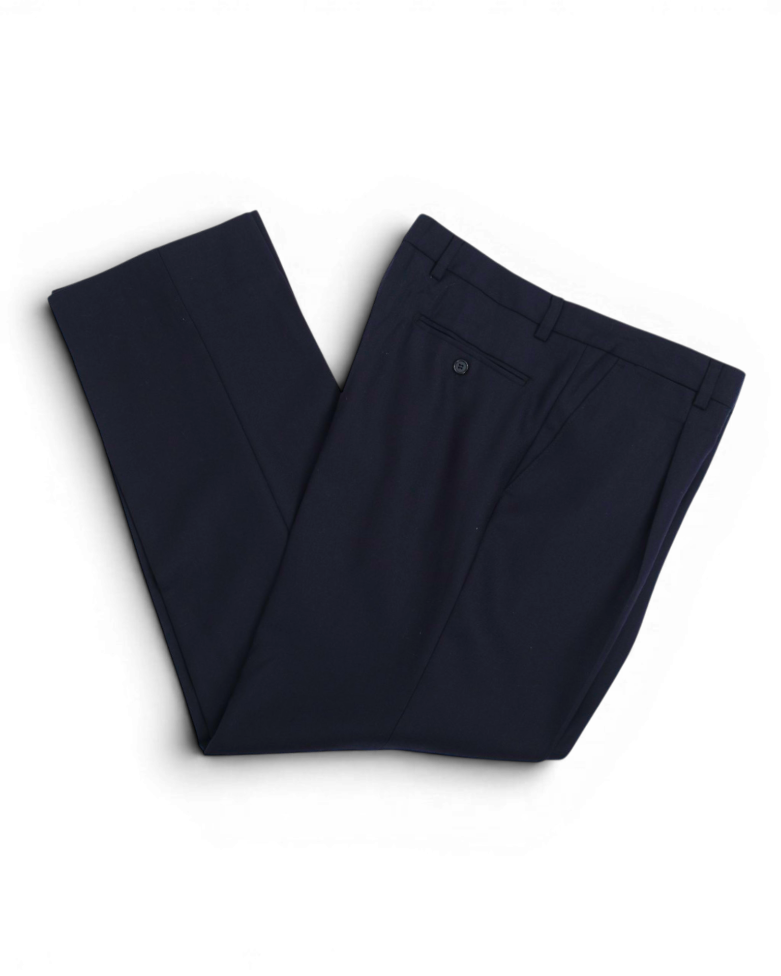 Navy Wool Twill High-Rise Pleated Trousers