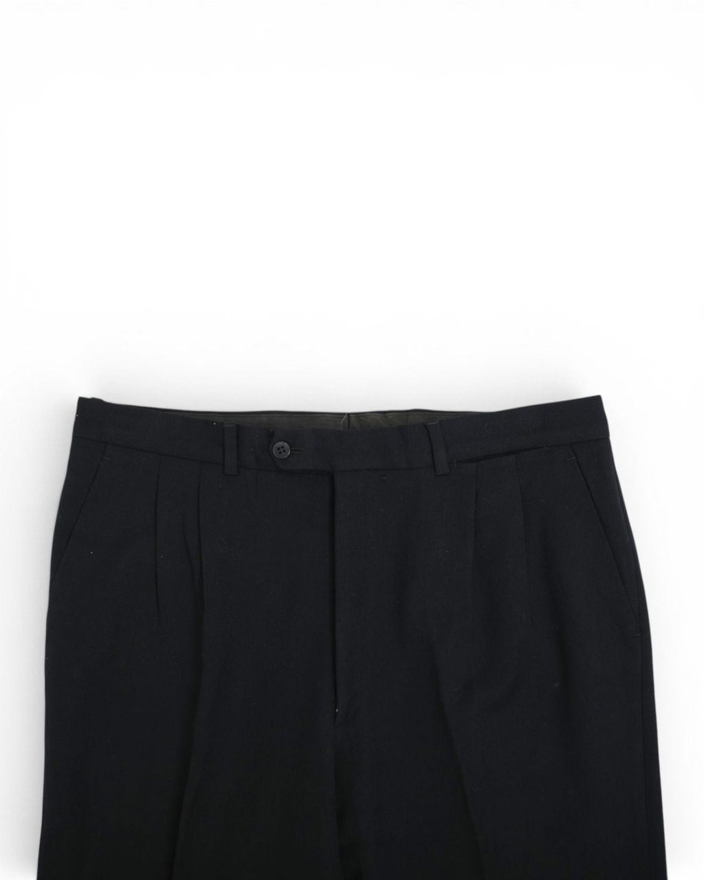 Black High-Rise Pleated Wool Trousers