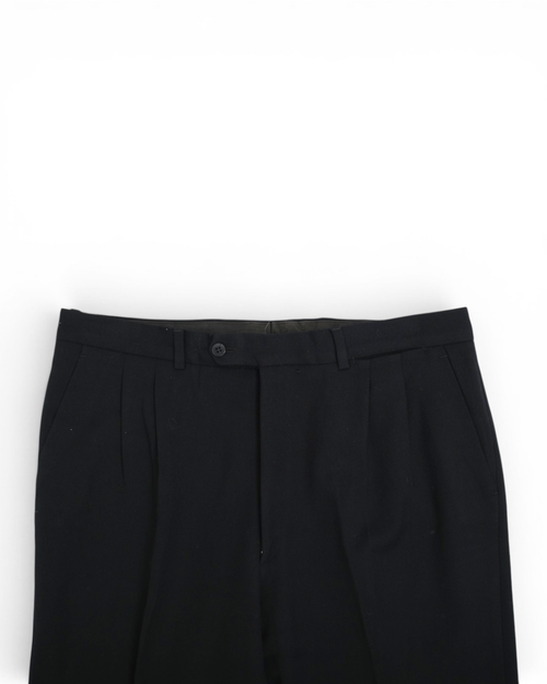 Black High-Rise Pleated Wool Trousers