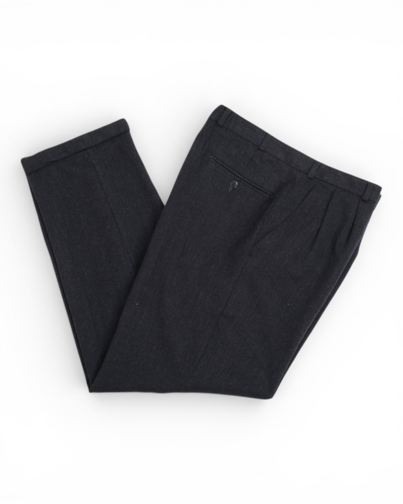 Dark Grey Pleated Flannel Wool Trousers