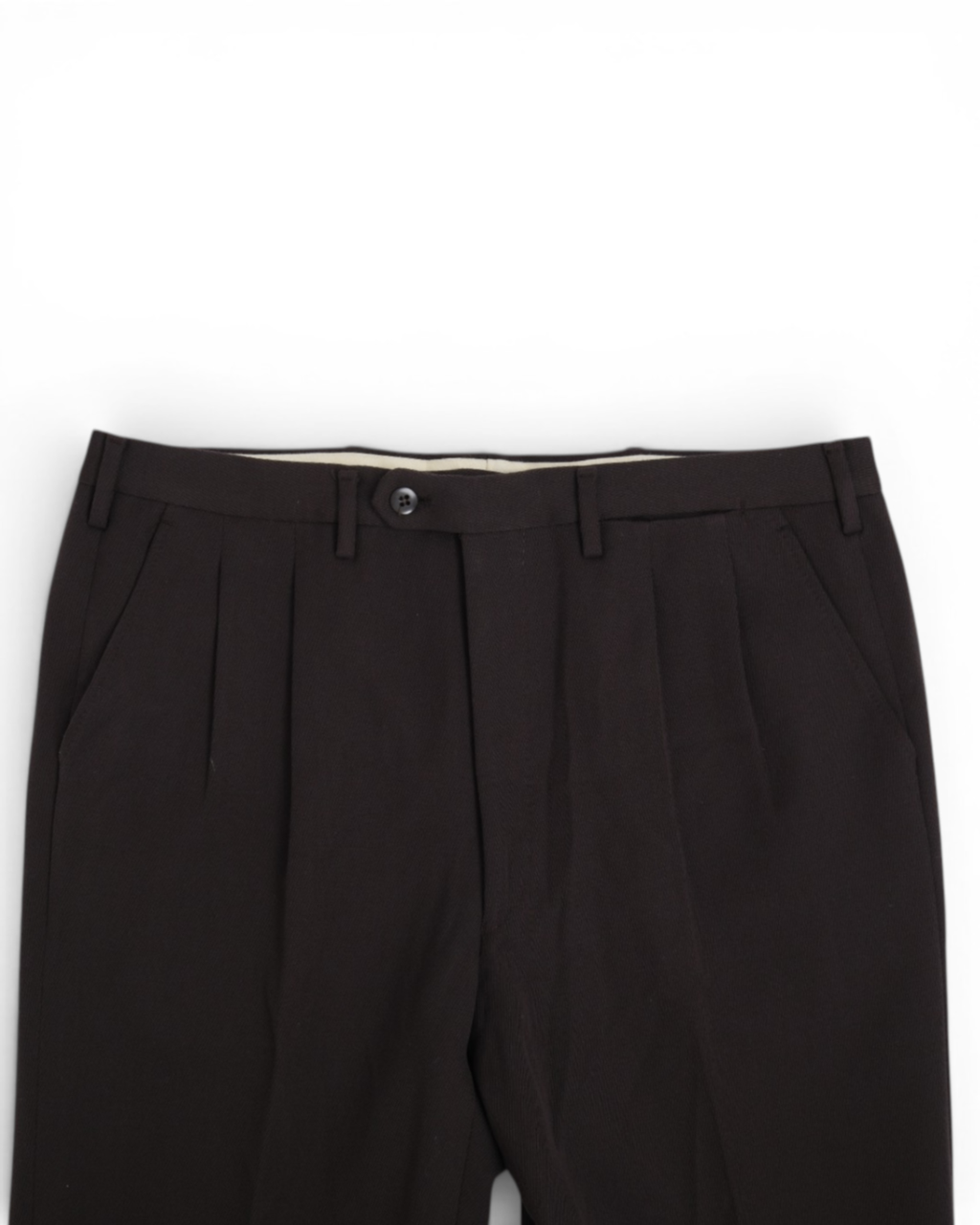 Chocolate Wool Twill High-Rise Pleated Trousers
