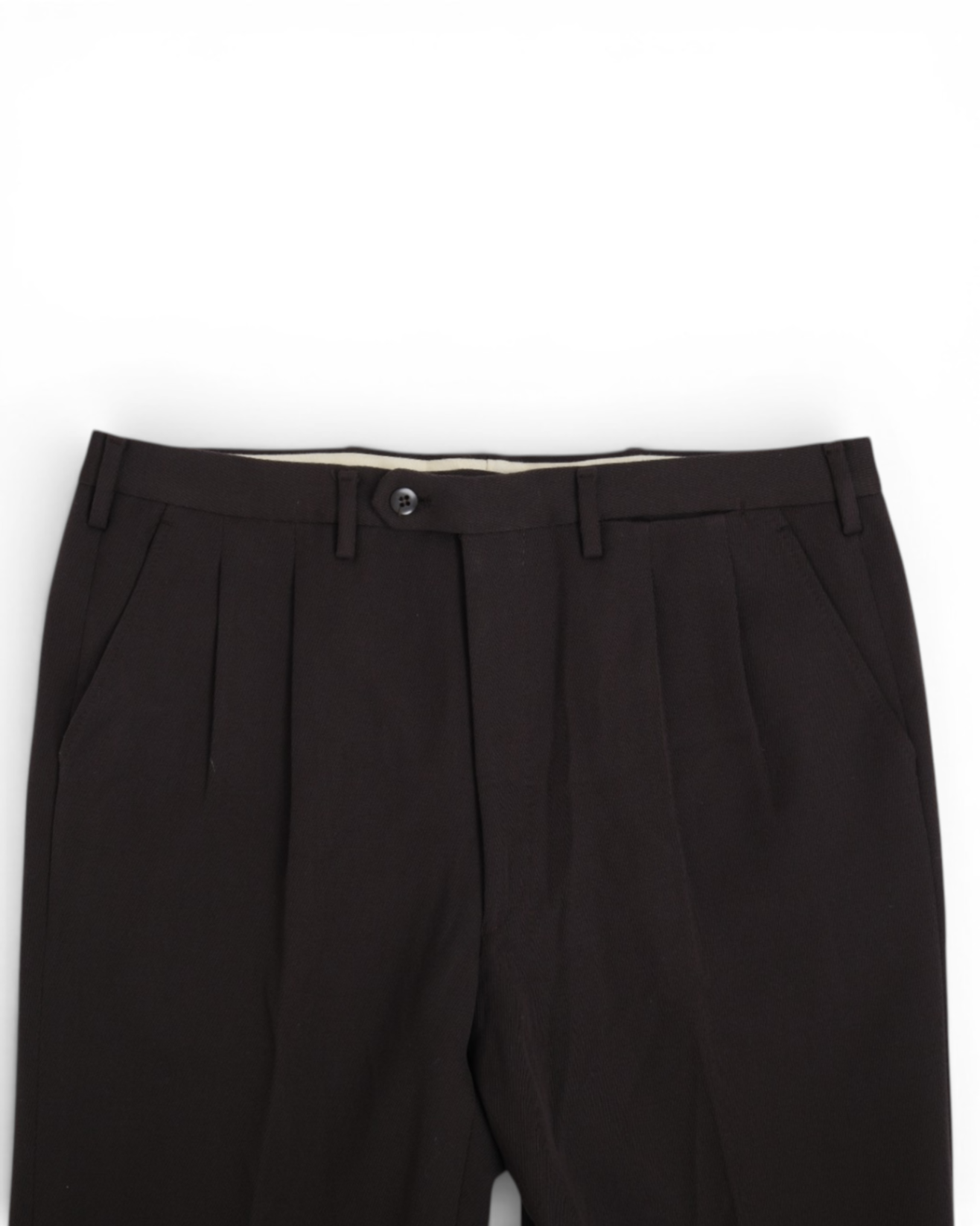 Chocolate Wool Twill High-Rise Pleated Trousers