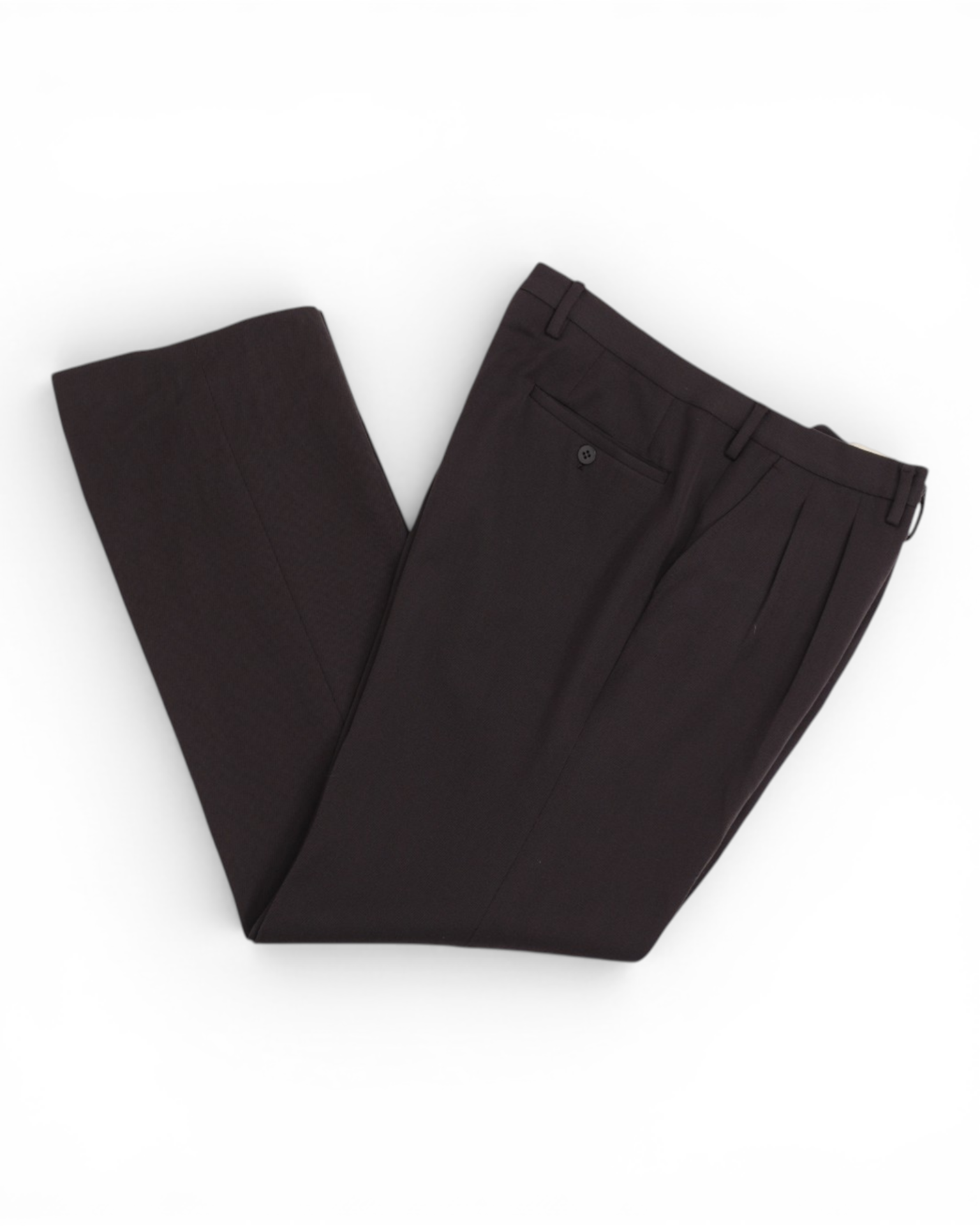 Chocolate Wool Twill High-Rise Pleated Trousers