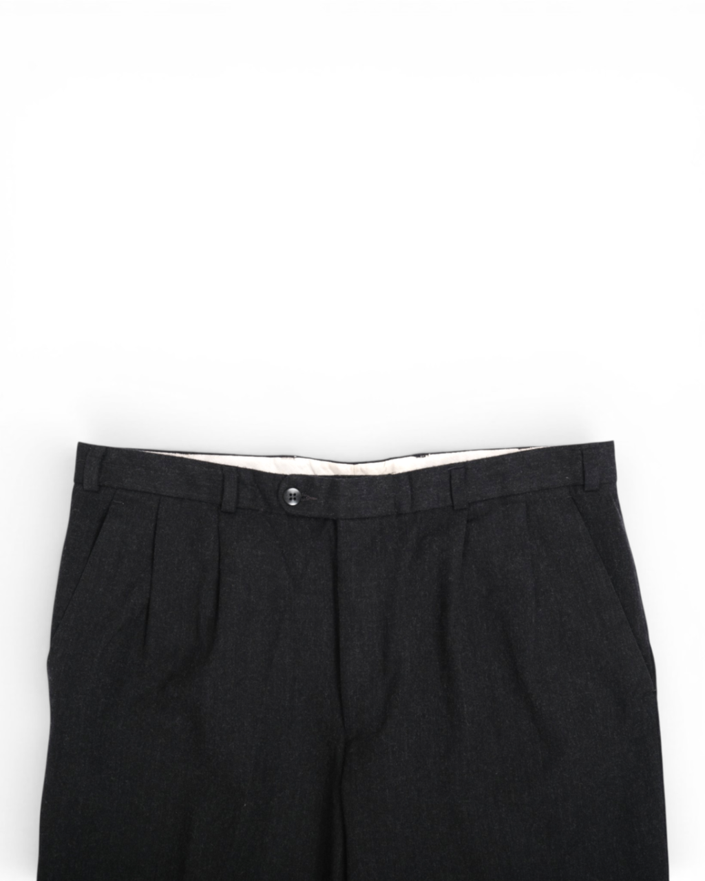 Dark Grey Pleated Flannel Wool Trousers