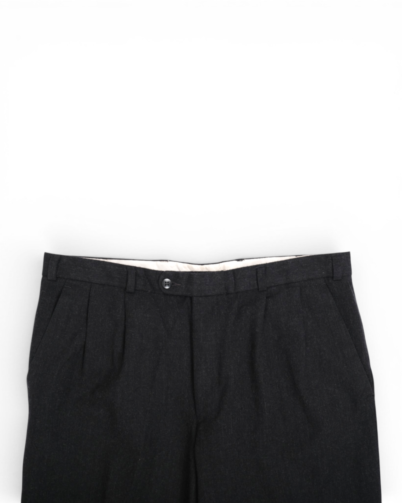Dark Grey Pleated Flannel Wool Trousers