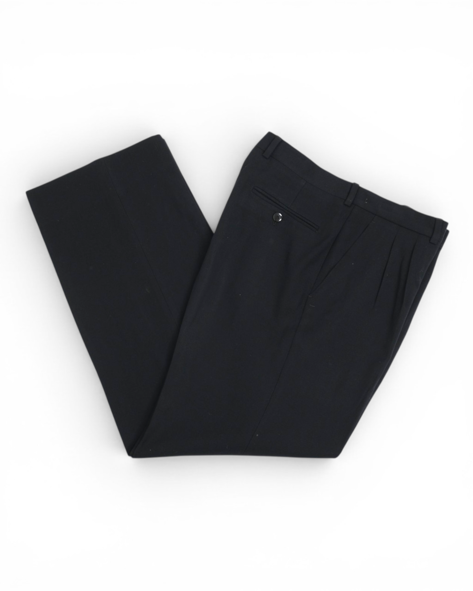 Black High-Rise Pleated Wool Trousers