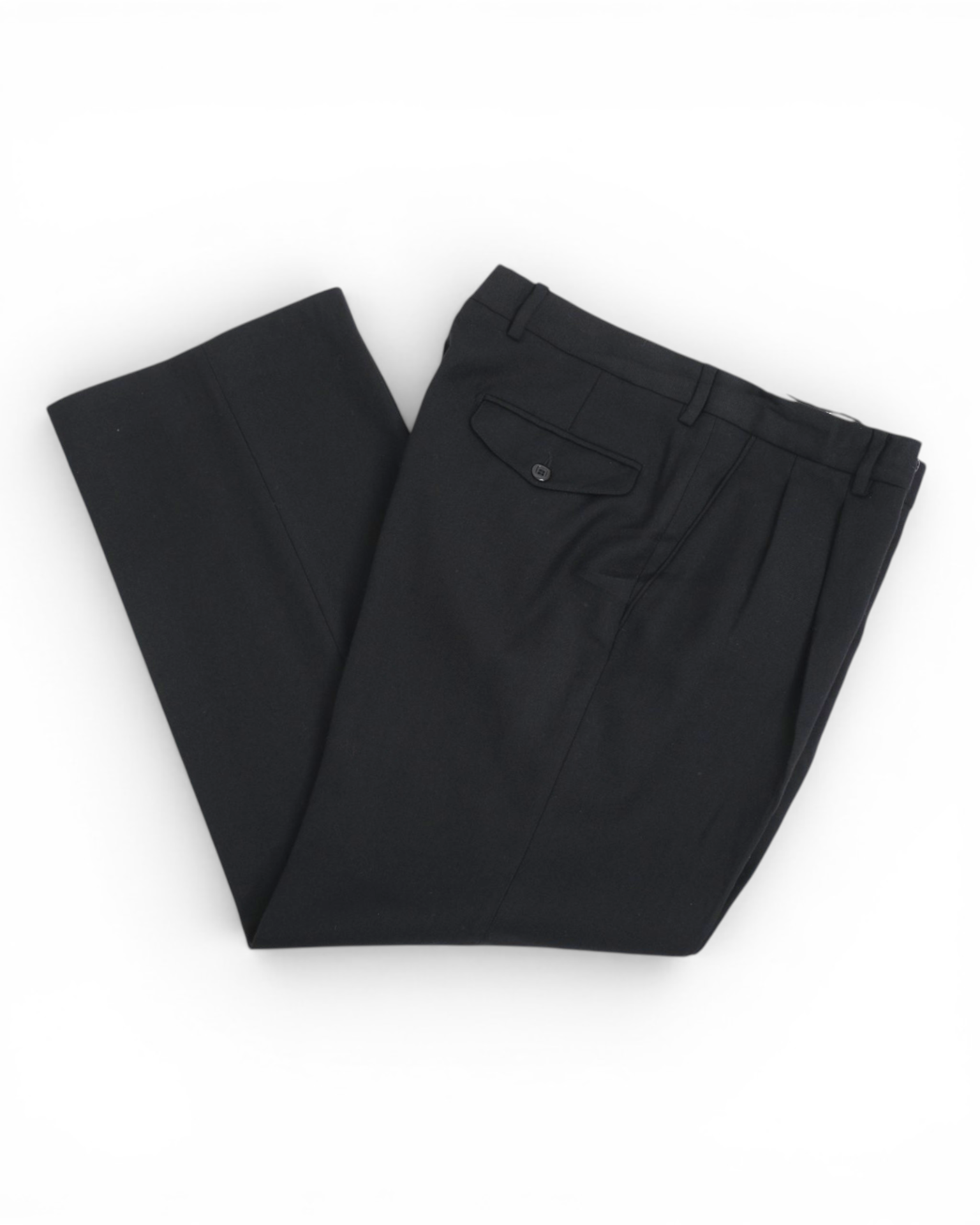 Black High-Rise Full Cut Wool Twill Trousers