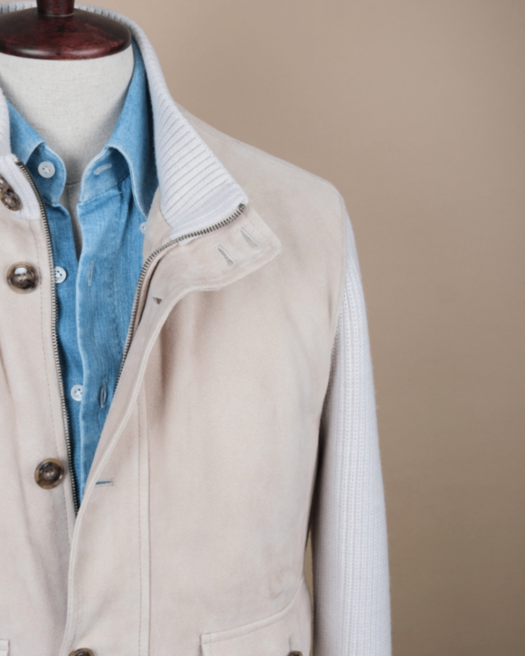Stone Beige Panel Flight Jacket
