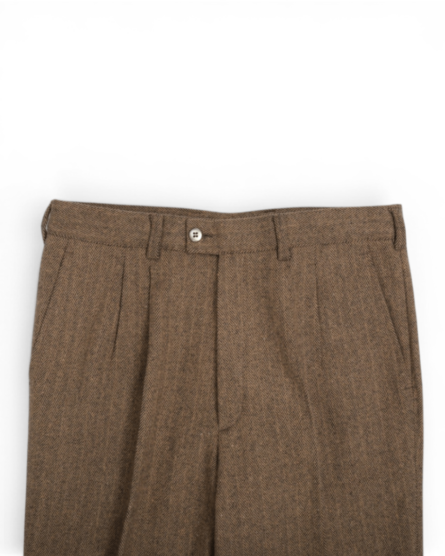 Brown High-Rise Tweed Herringbone Trousers