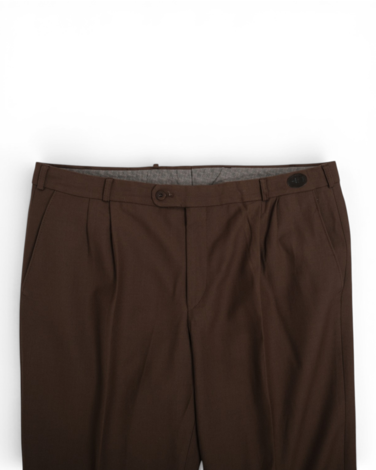 Brown Full Cut Wool Twill Trousers