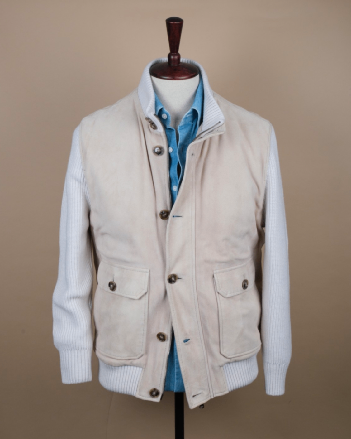 Stone Beige Panel Flight Jacket