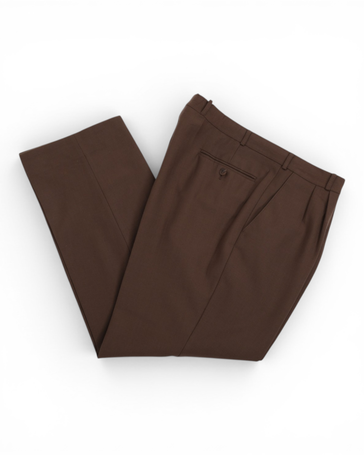 Brown Full Cut Wool Twill Trousers