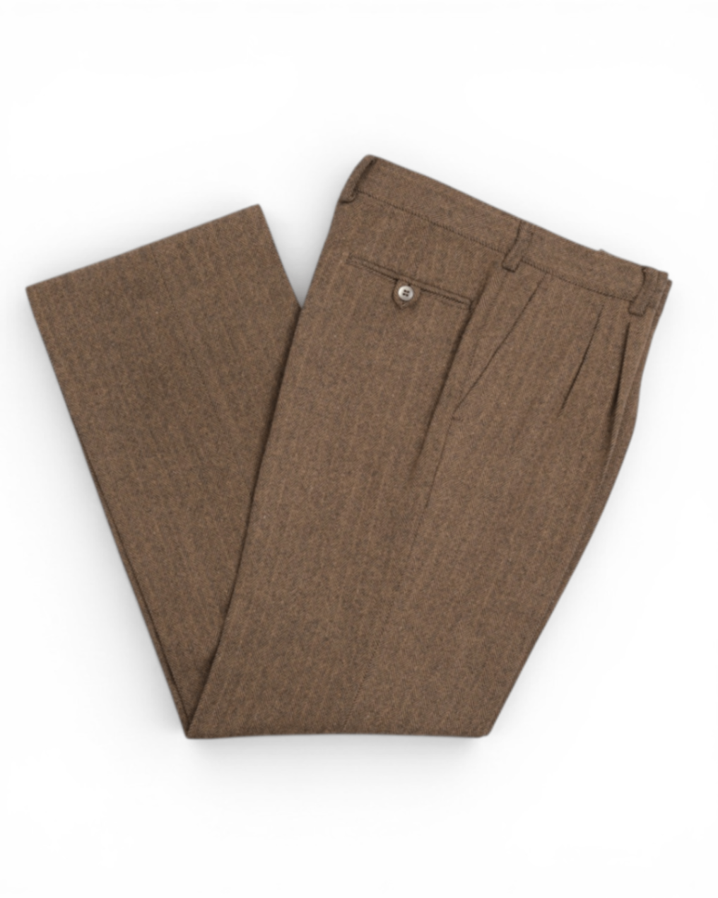 Brown High-Rise Tweed Herringbone Trousers