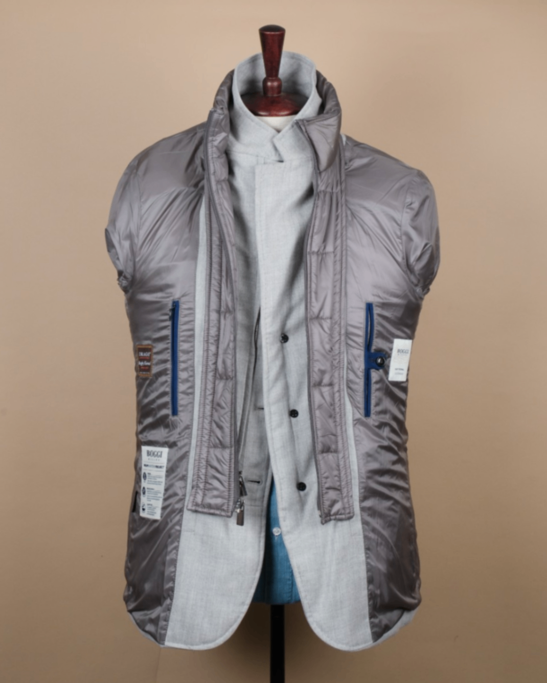Light Grey Rugby Flannel Panel-Padded Blazer
