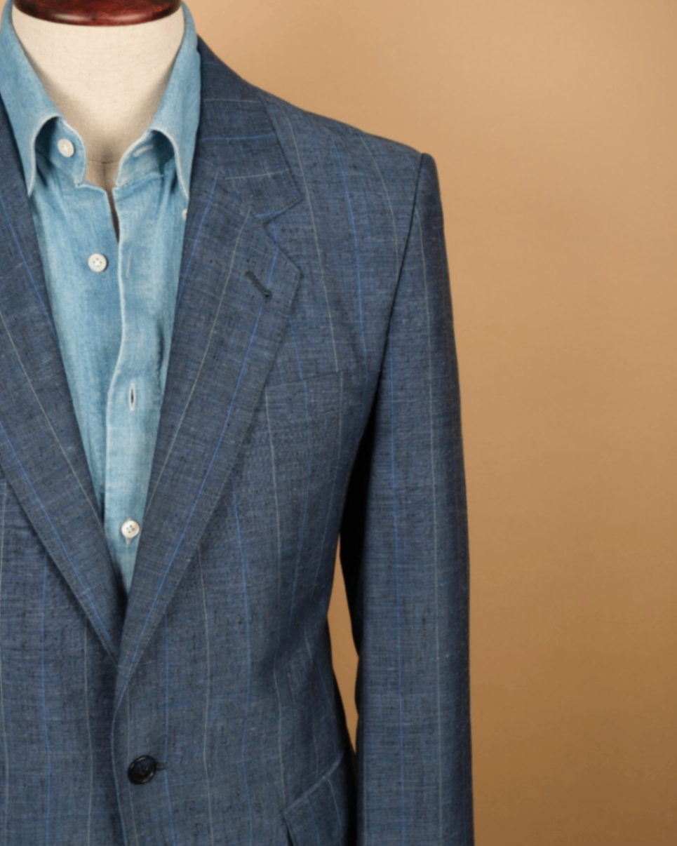 Blue/Dark Blue/Mint Striped Linen Blend Suit