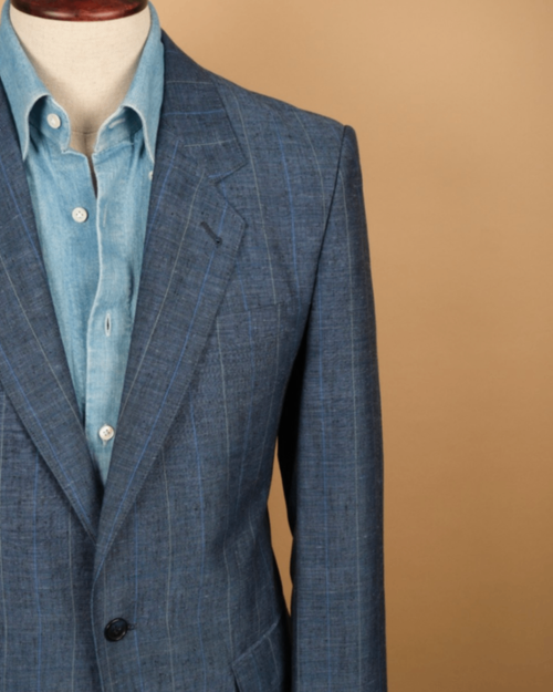 Blue/Dark Blue/Mint Striped Linen Blend Suit