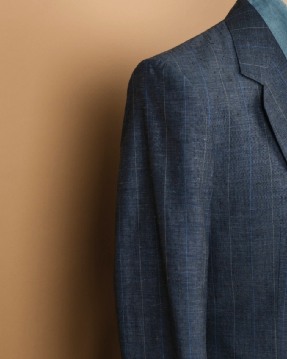Blue/Dark Blue/Mint Striped Linen Blend Suit