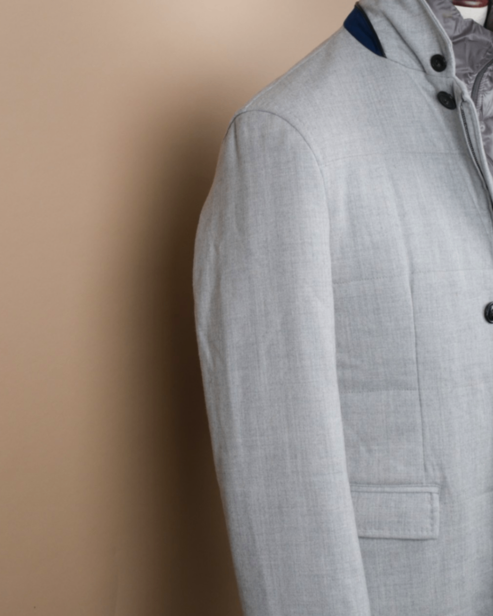 Light Grey Rugby Flannel Panel-Padded Blazer