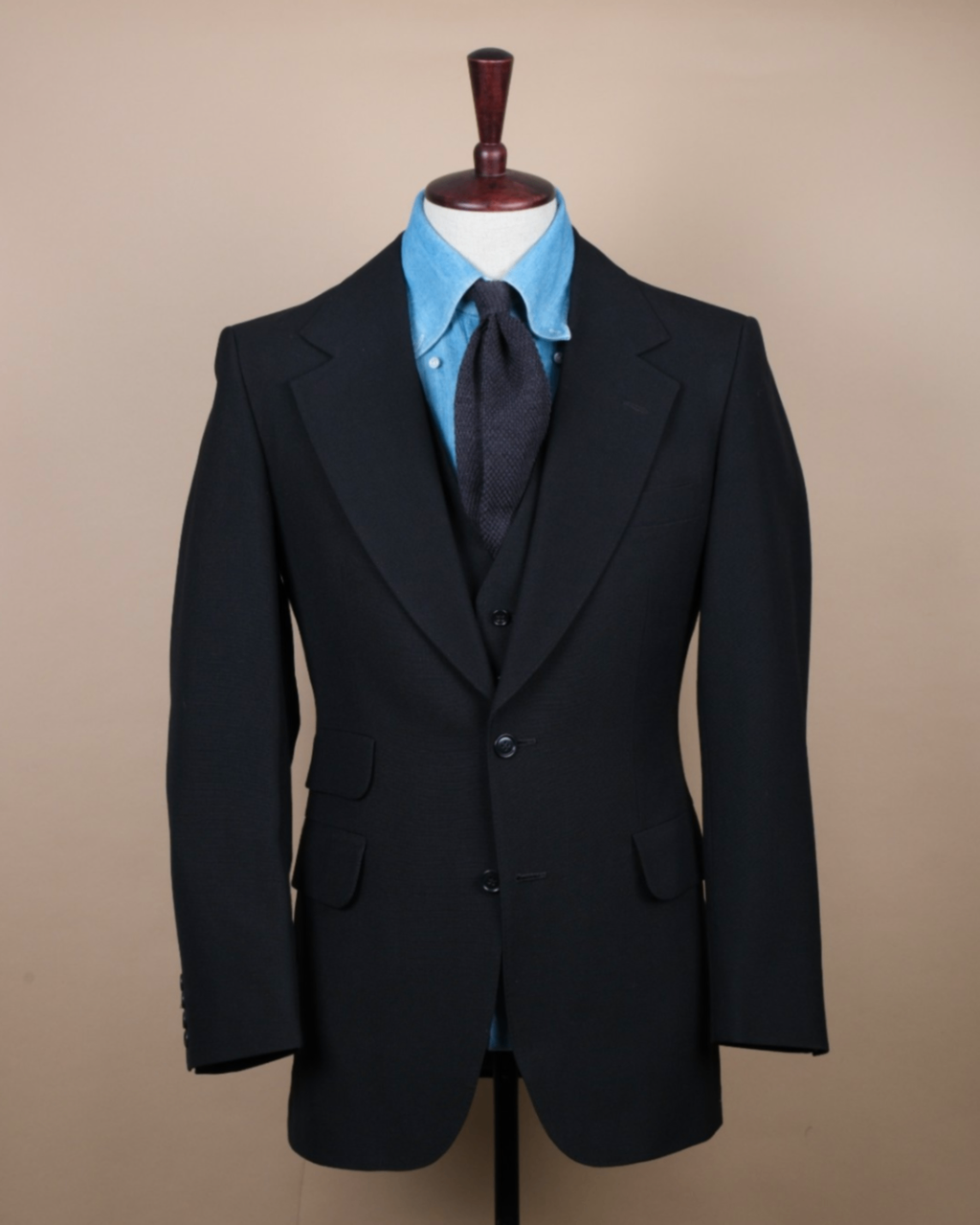 Black Worsted Wool 3-Piece Suit, Made in Sweden