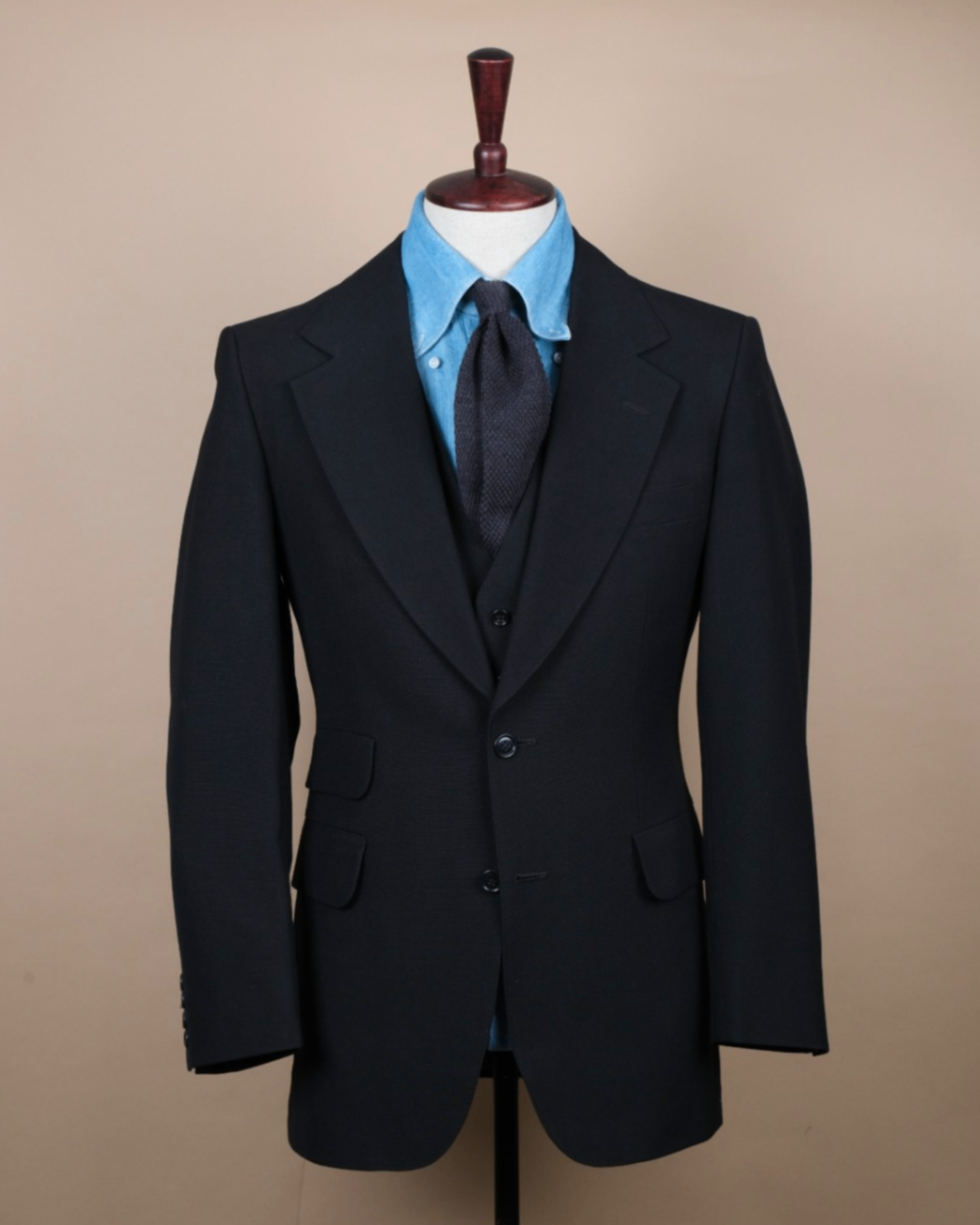 Black Worsted Wool 3-Piece Suit, Made in Sweden