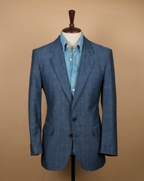 Blue/Dark Blue/Mint Striped Linen Blend Suit