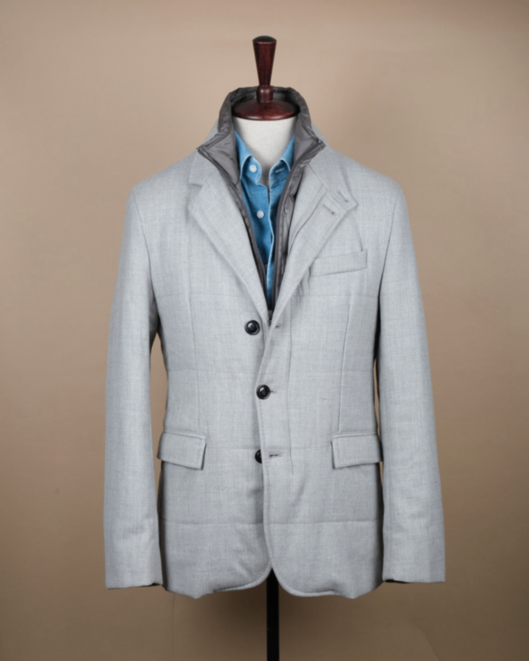 Light Grey Rugby Flannel Panel-Padded Blazer