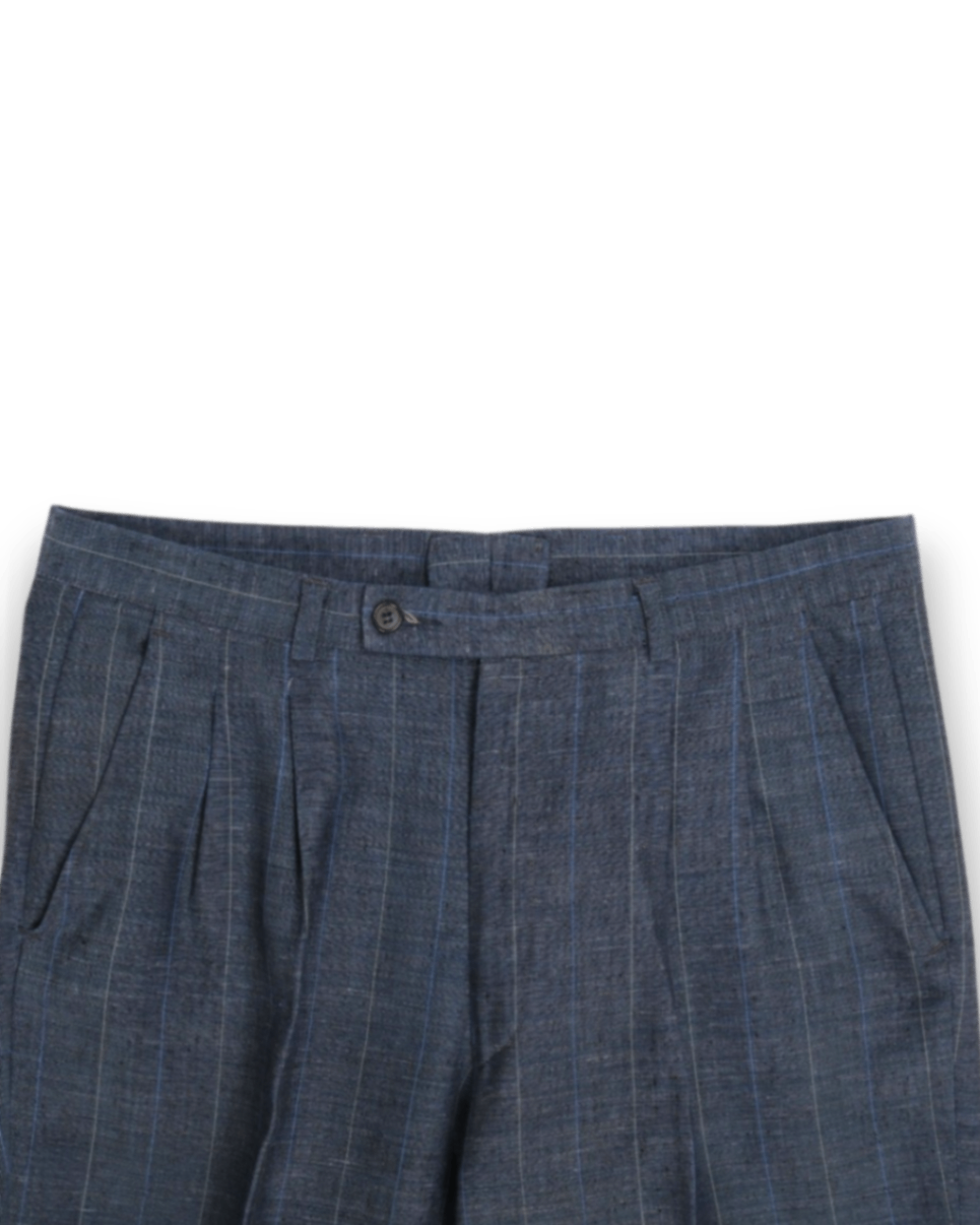 Blue/Dark Blue/Mint Striped Linen Blend Suit