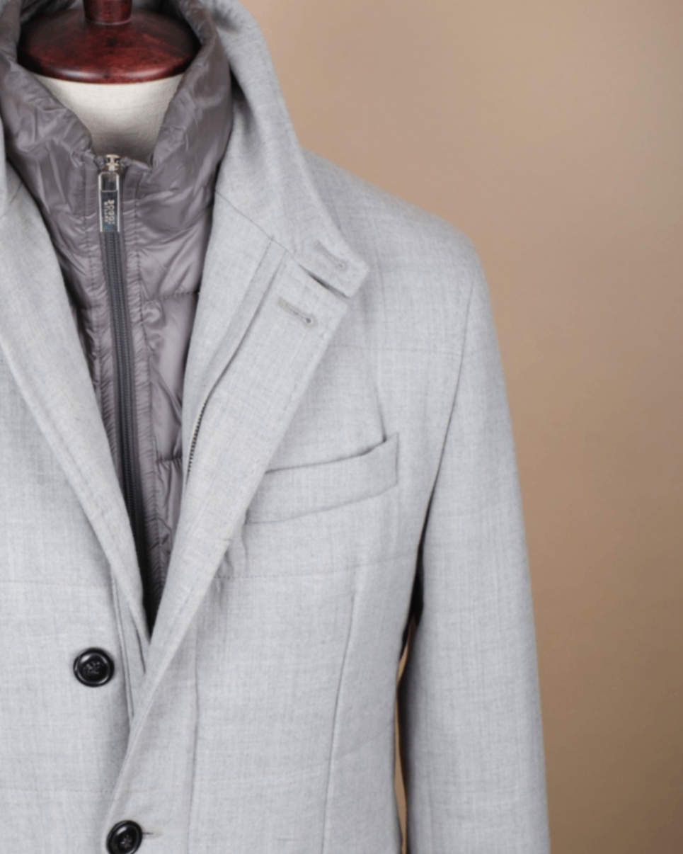 Light Grey Rugby Flannel Panel-Padded Blazer
