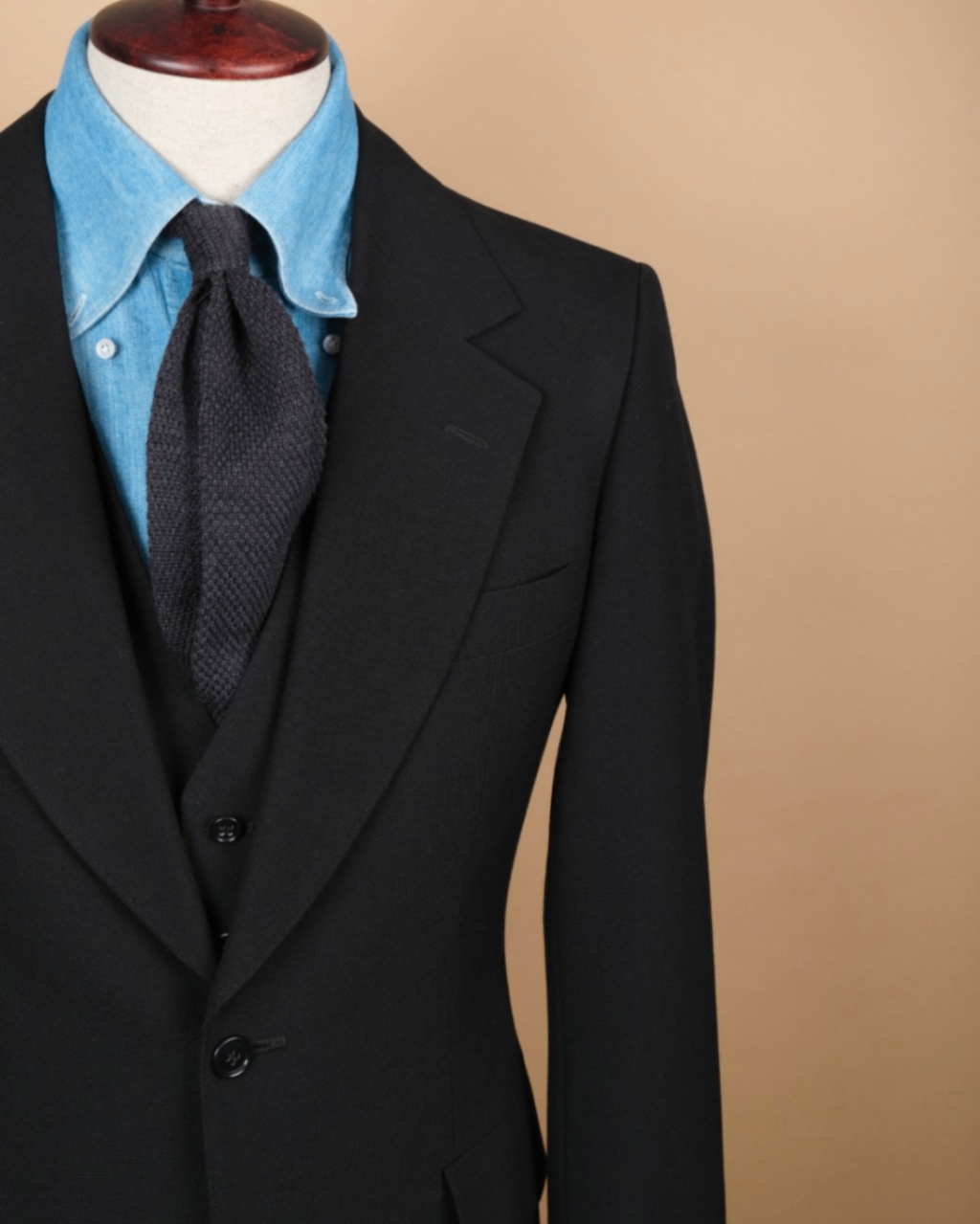 Black Worsted Wool 3-Piece Suit, Made in Sweden