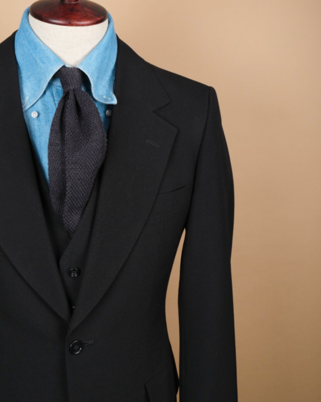 Black Worsted Wool 3-Piece Suit, Made in Sweden