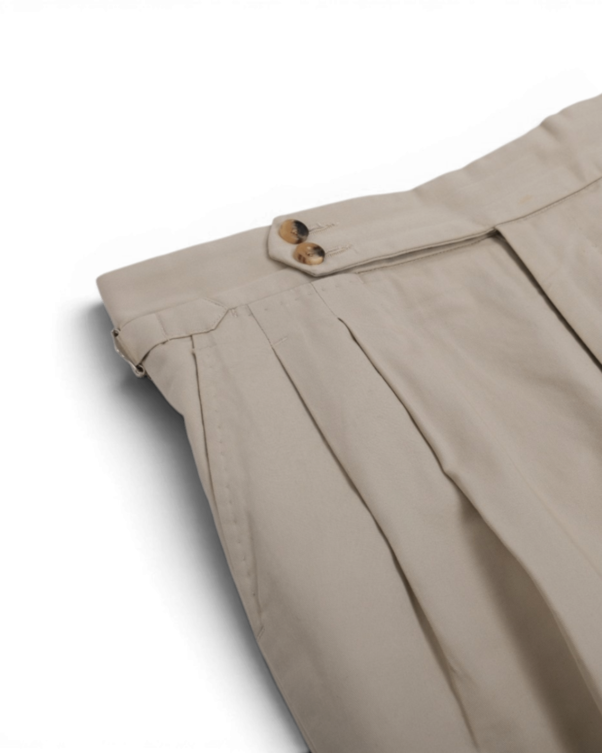 Light Beige Cotton Twill High-Rise Double Pleated Trousers
